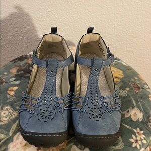 JBU Blue Women's Flats with Floral Cutouts